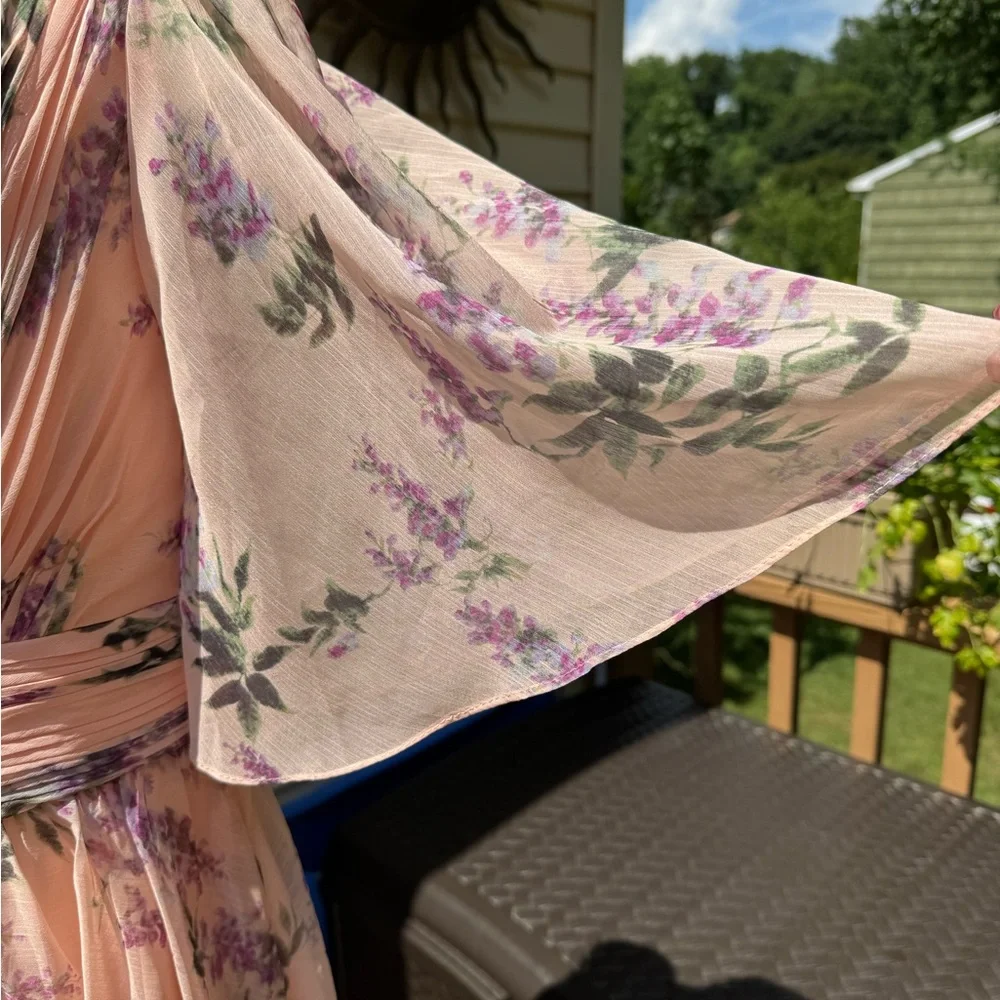 Ieena for Mac Duggal Pink Floral Flutter Sleeve Deep V Neck Mini Dress Size 6 - Picture 9 of 16